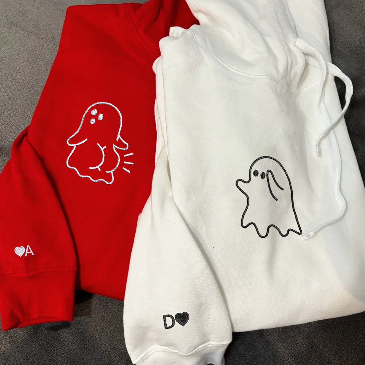 Custom Embroidered Cute Sassy Ghost Matching Hoodies for Couples