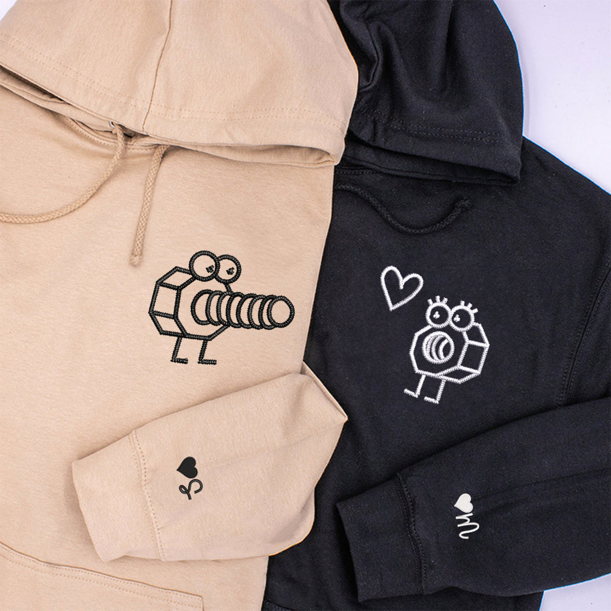 Custom Embroidered Cute Screw and Nut Matching Hoodies for Couples