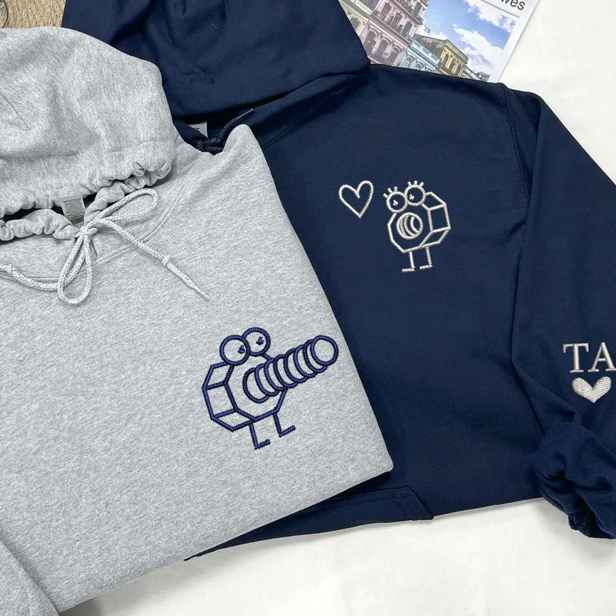 Benutzerdefinierte bestickte süße Schraube und Mutter passende Hoodies für Paare