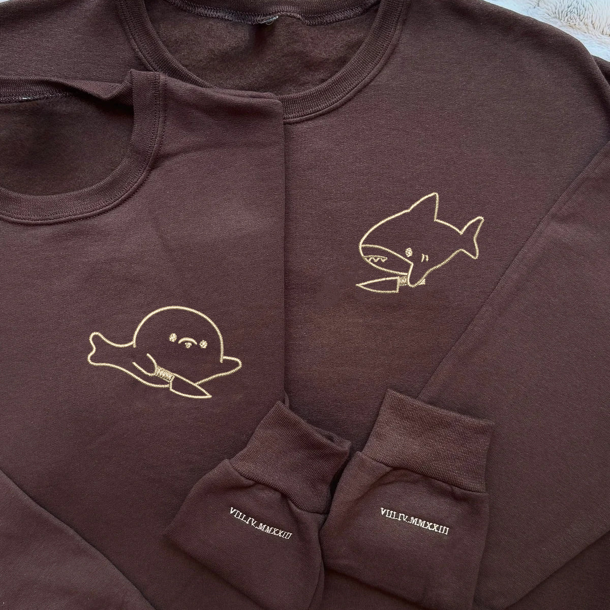 Custom Embroidered Cute Shark and Seal Matching Hoodies for Couples