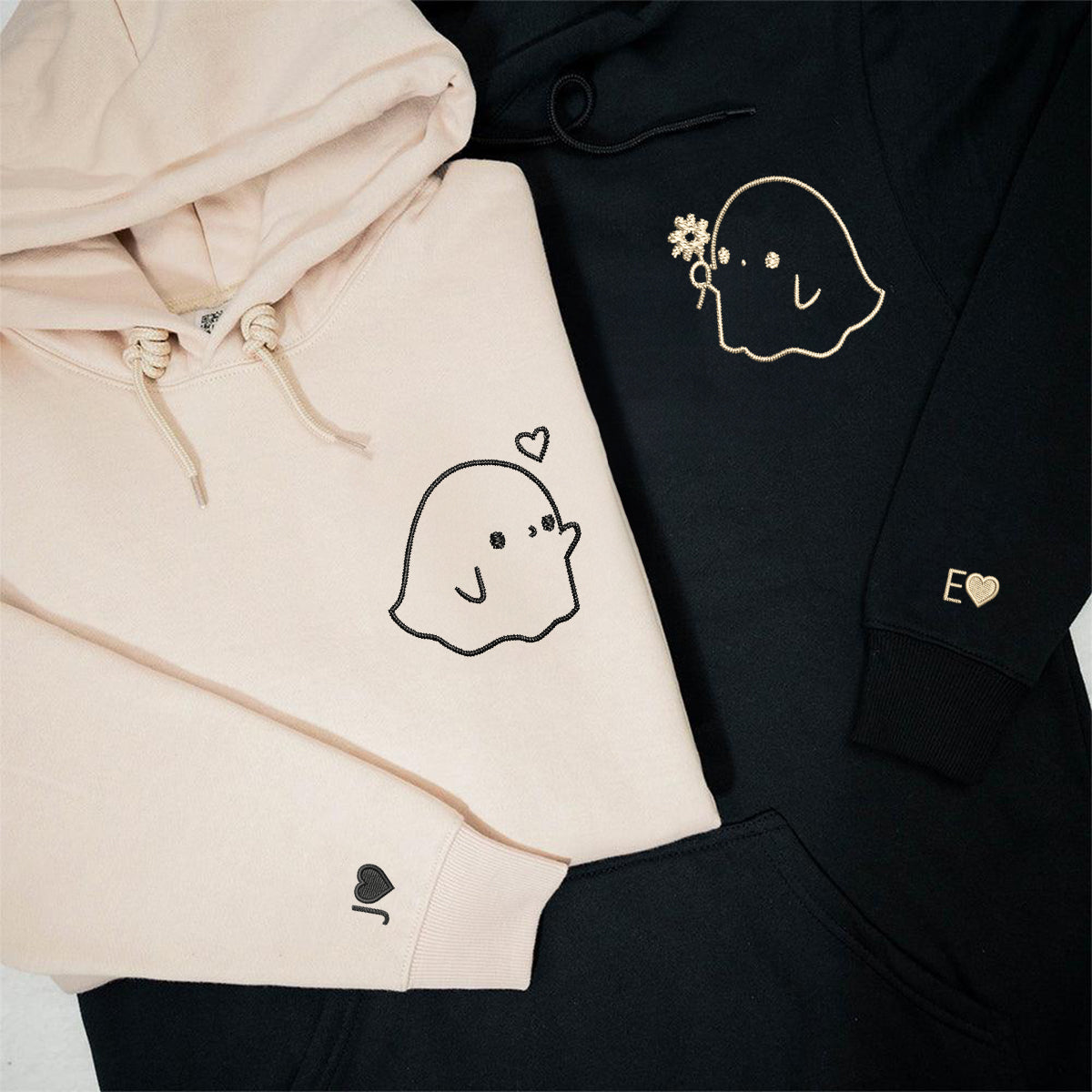 Custom Embroidered Cute Sheet Ghost Matching Hoodies for Couples