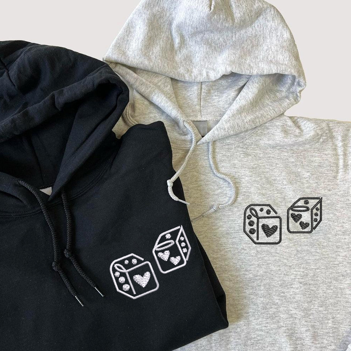 Custom Embroidered Dice Love Matching Hoodies for Couples