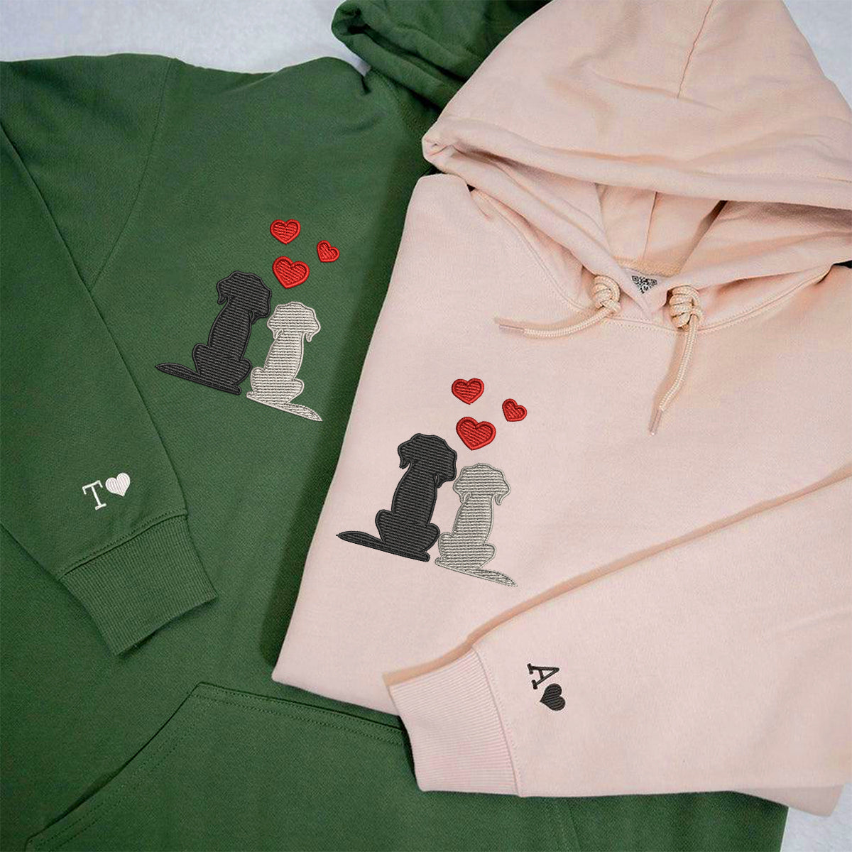 Custom Embroidered Dog Love Matching Hoodies for Couples