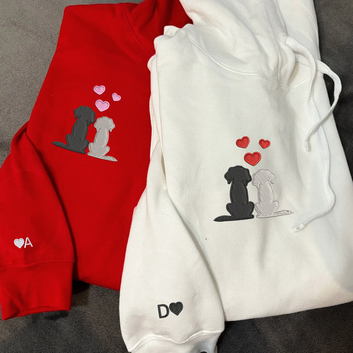 Custom Embroidered Dog Love Matching Hoodies for Couples