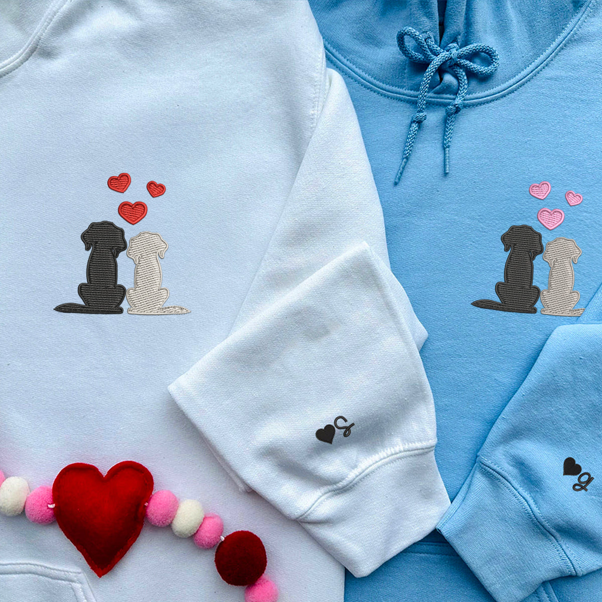 Custom Embroidered Dog Love Matching Hoodies for Couples