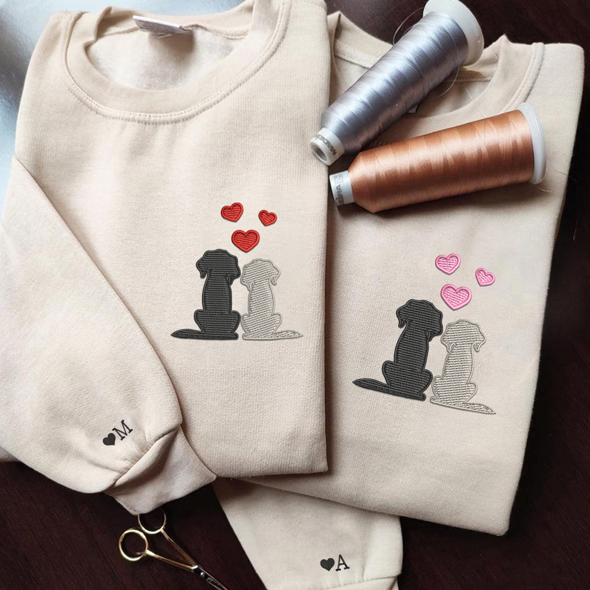 Custom Embroidered Dog Love Matching Hoodies for Couples