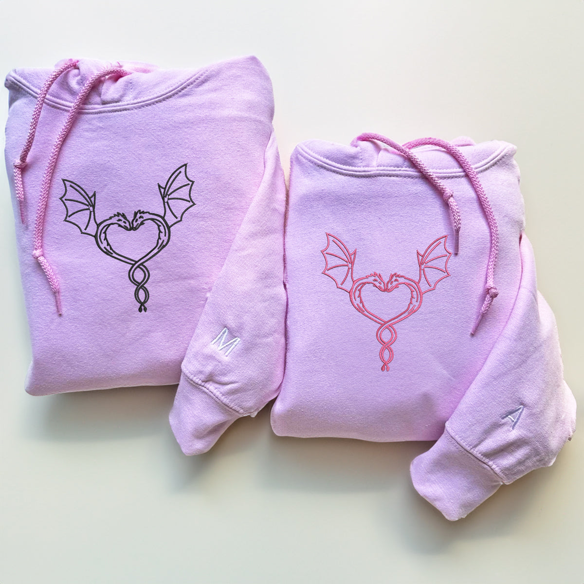 Custom Embroidered Dragon Love Matching Hoodies for Couples