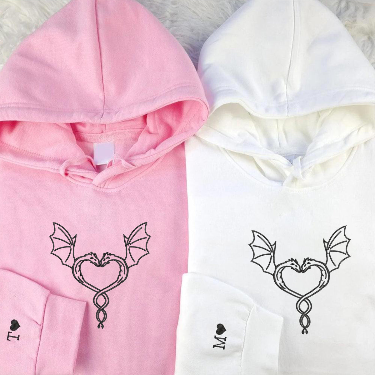 Custom Embroidered Dragon Love Matching Hoodies for Couples