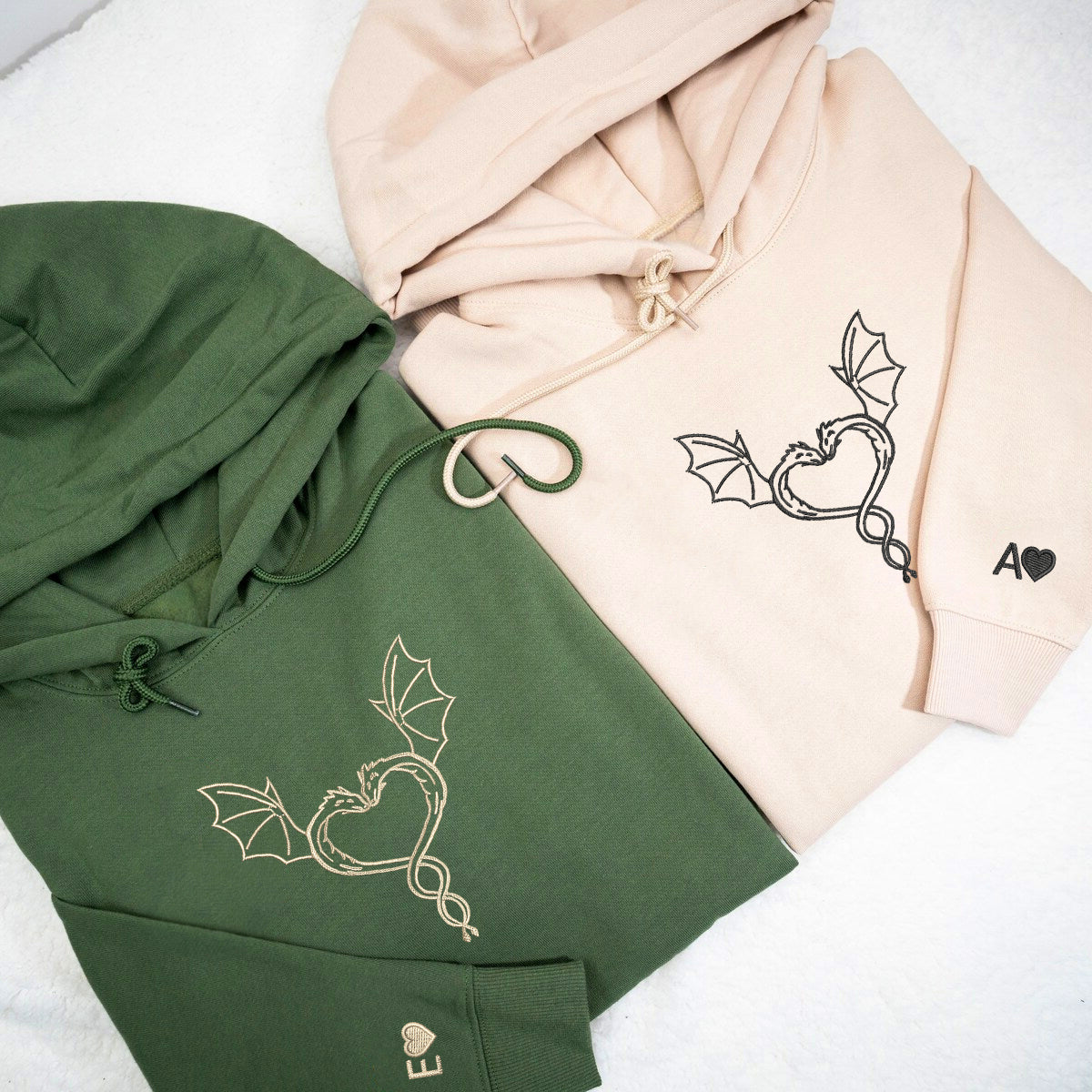 Individuell bestickte Dragon Love Passende Hoodies für Paare