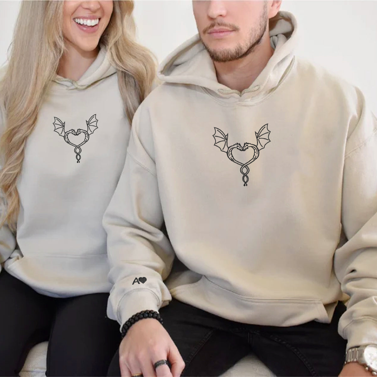 Individuell bestickte Dragon Love Passende Hoodies für Paare