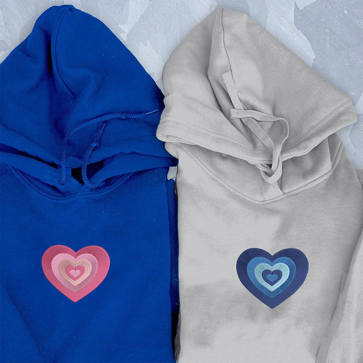 Custom Embroidered Fading Heart Matching Hoodies for Couples