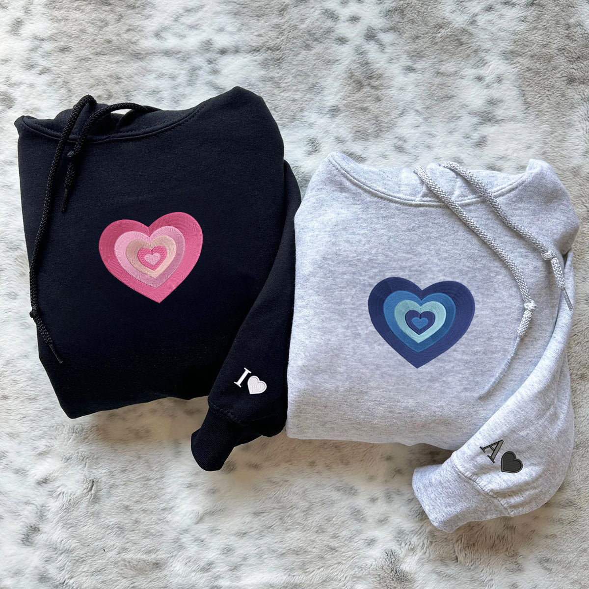 Custom Embroidered Fading Heart Matching Hoodies for Couples