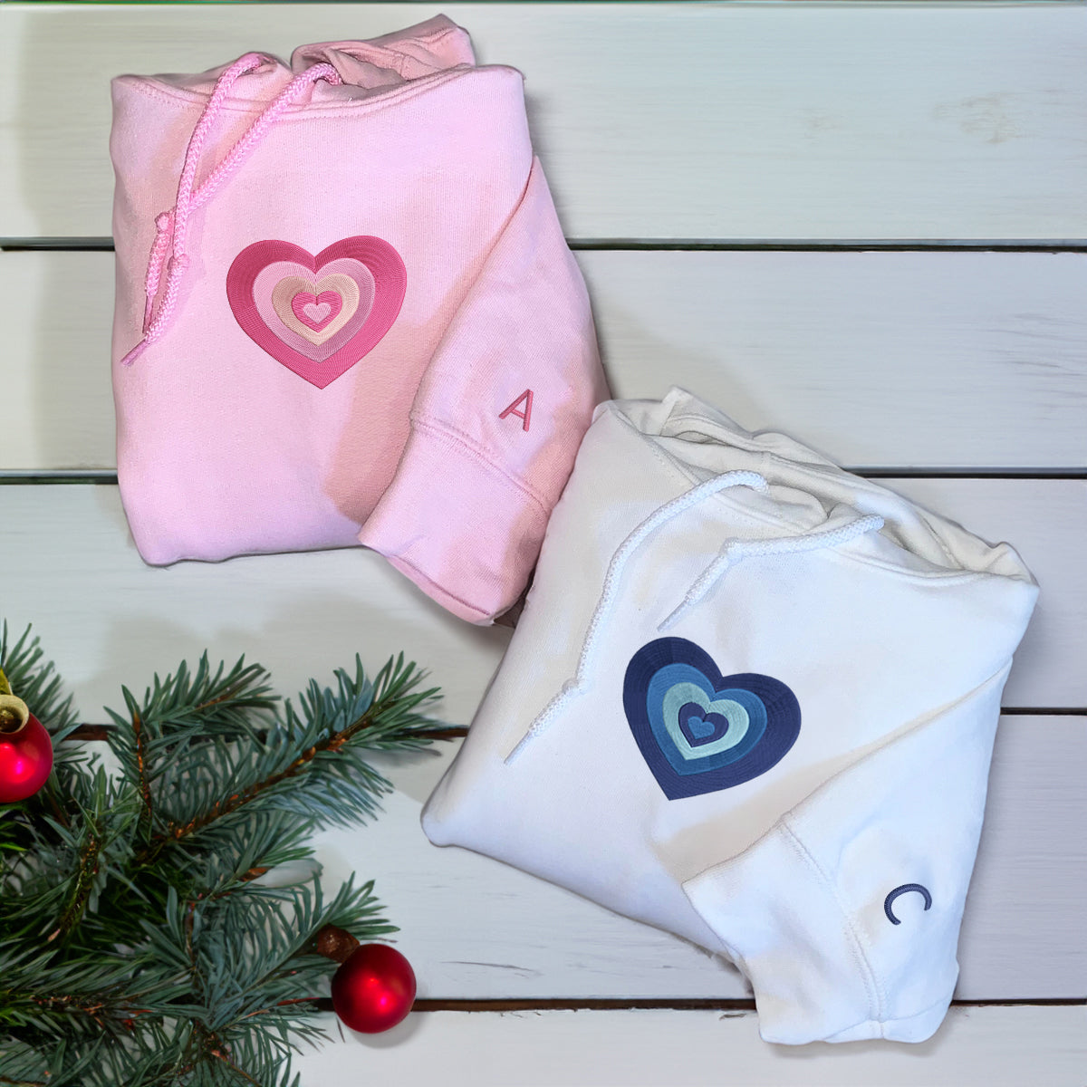 Custom Embroidered Fading Heart Matching Hoodies for Couples