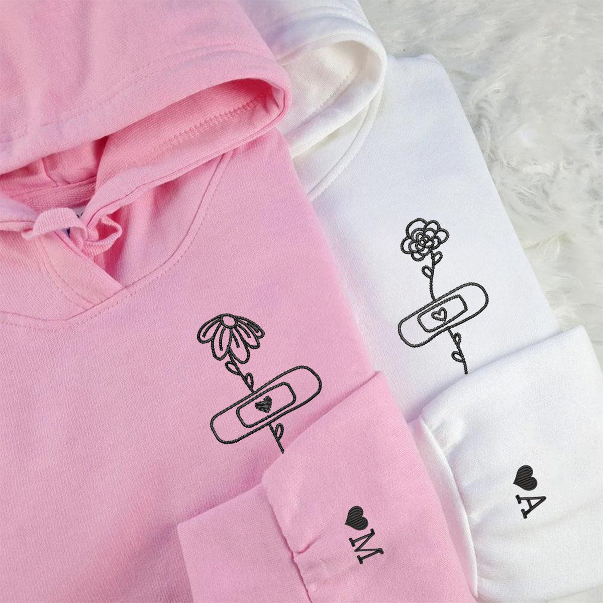 Individuell bestickte Blume mit Pflaster Passende Hoodies für Paare