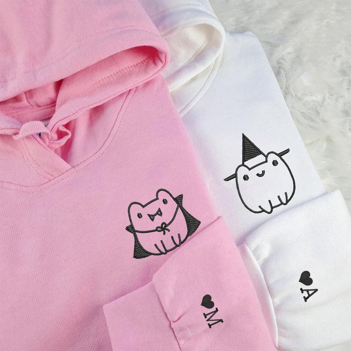Benutzerdefinierte bestickte Frosch Halloween passende Hoodies für Paare