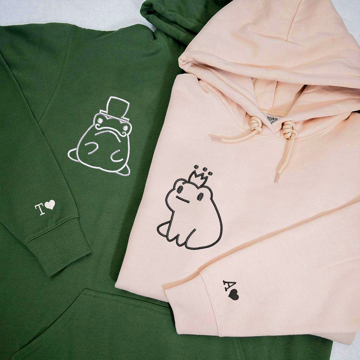 Individuell bestickte Froschkönig- und Froschkönigin-Kapuzenpullover für Paare