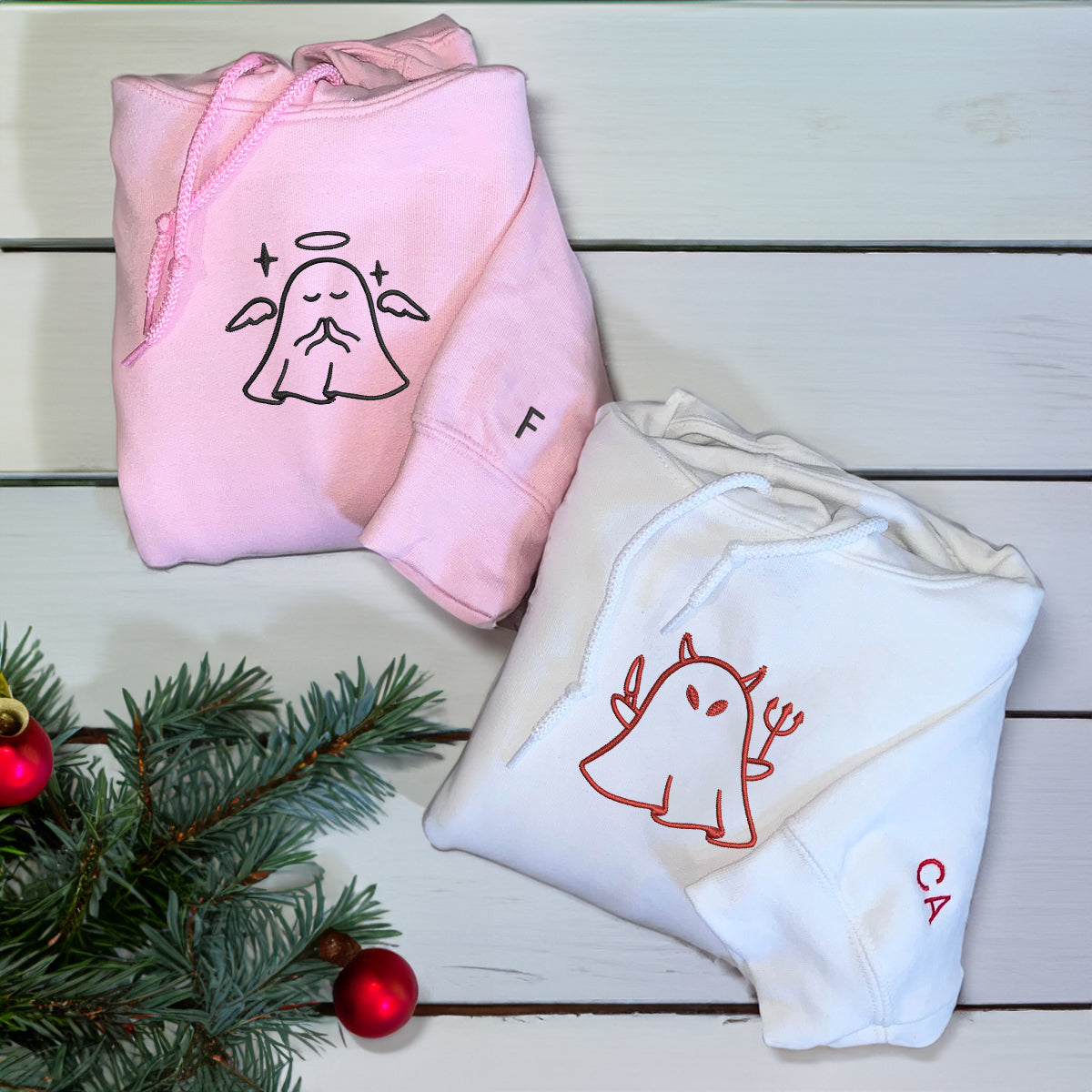 Individuell bestickte Geisterengel und Teufel passende Hoodies für Paare