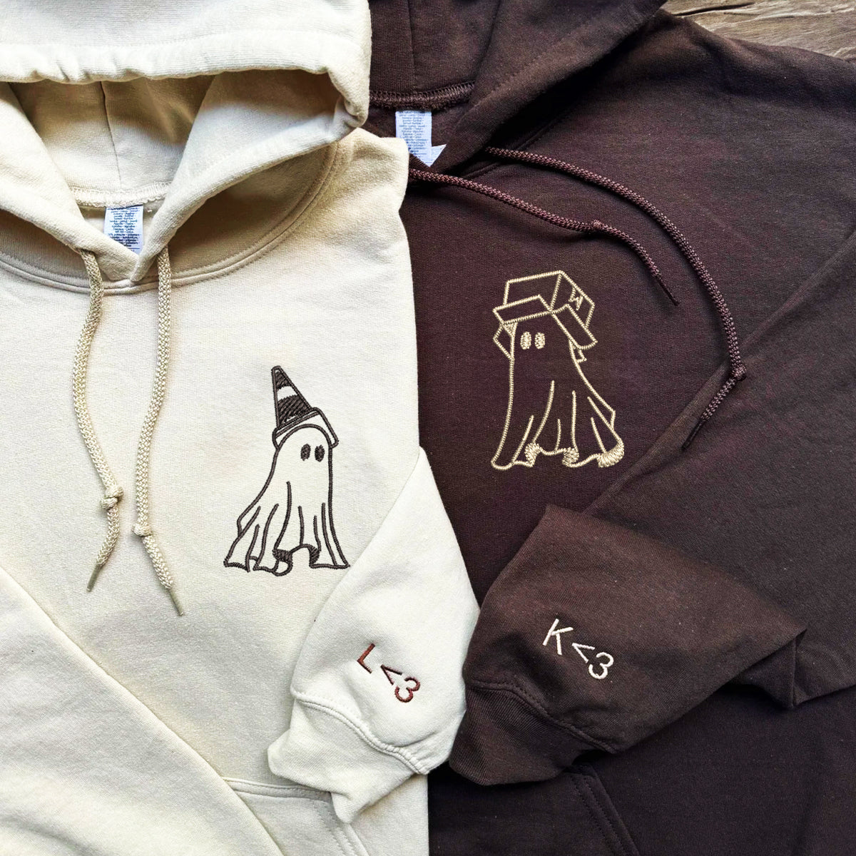 Individuell bestickte Ghost Boxhead &amp; Traffic Cone Passende Hoodies für Paare