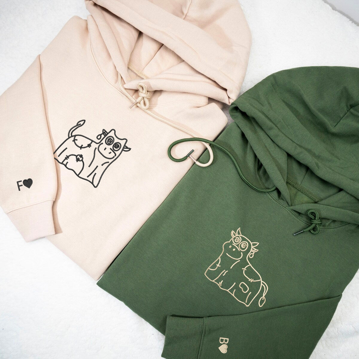 Individuell bestickte Geisterkühe, passende Hoodies für Paare