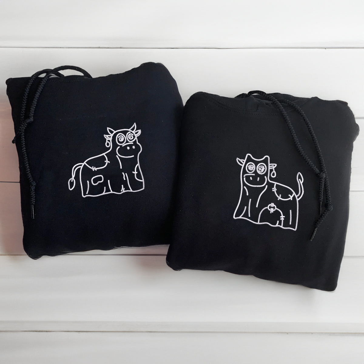 Individuell bestickte Geisterkühe, passende Hoodies für Paare