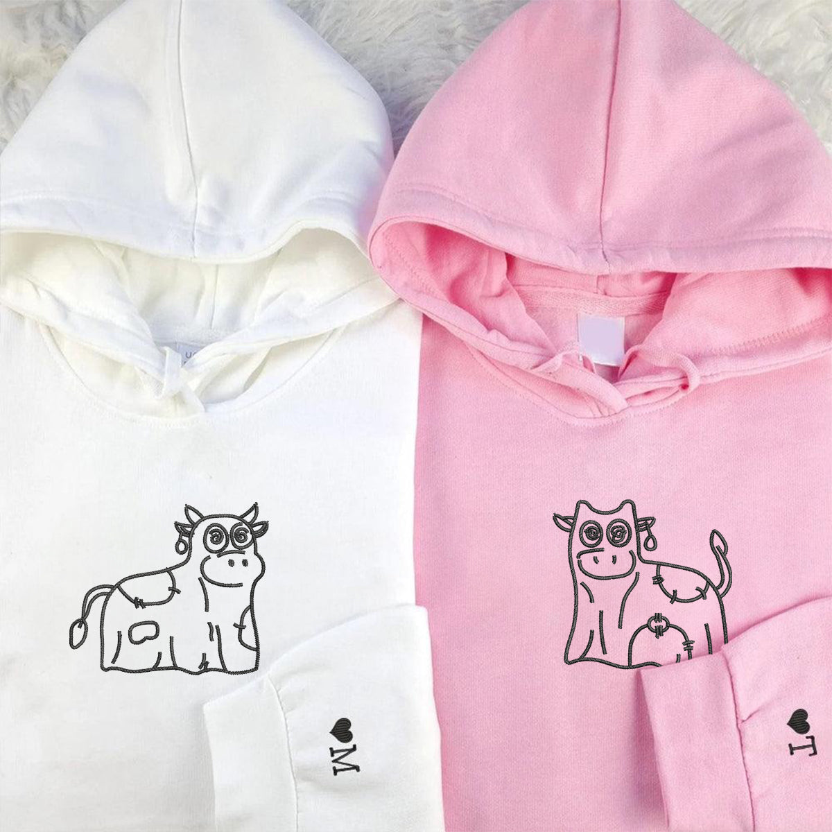 Custom Embroidered Ghost Cows Matching Hoodies for Couples