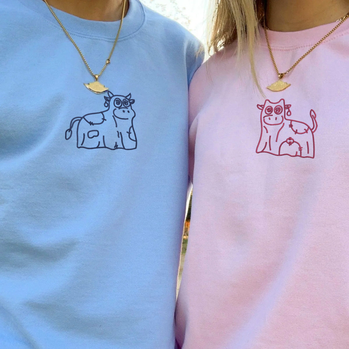 Custom Embroidered Ghost Cows Matching Hoodies for Couples