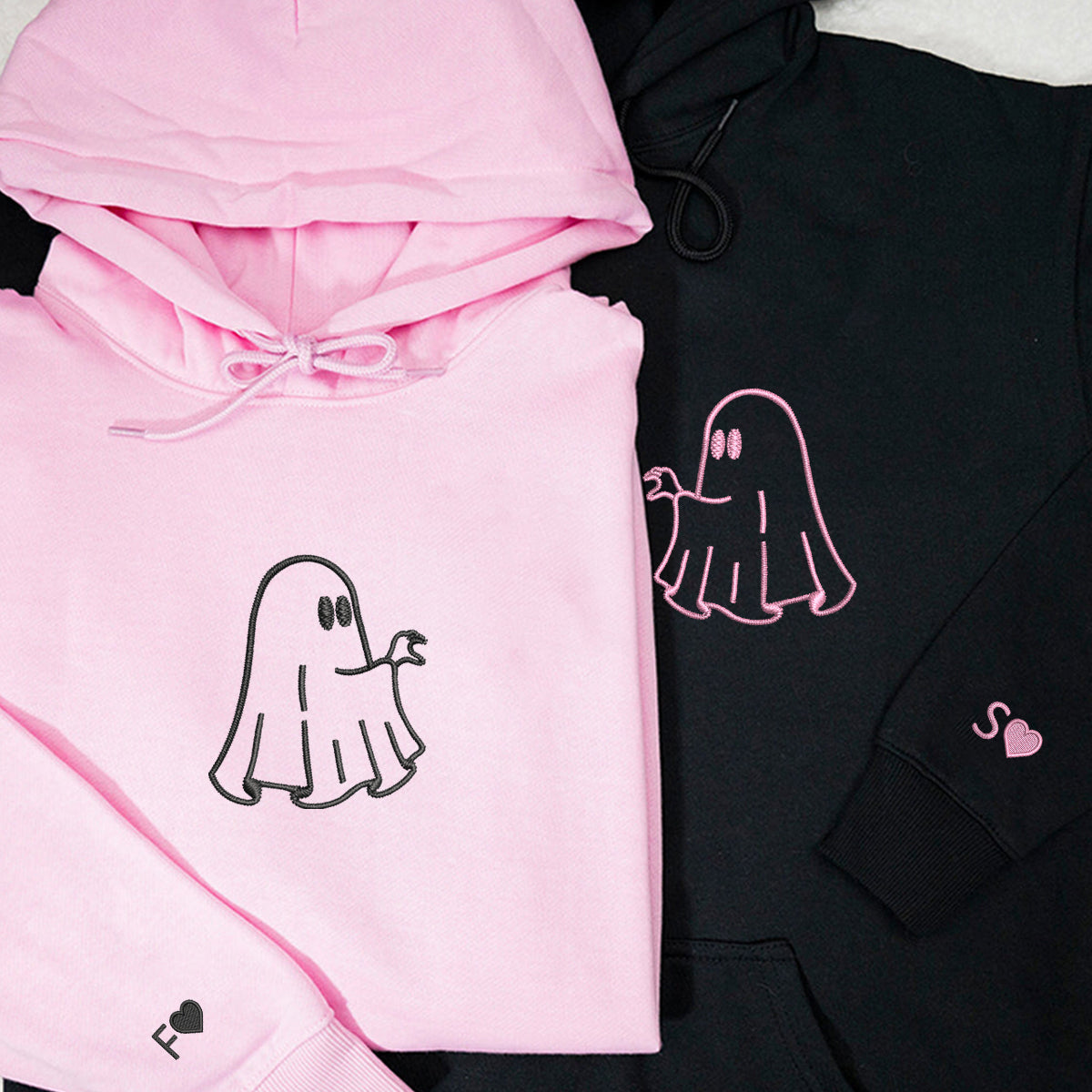 Individuell bestickte Geisterherzhände, passende Hoodies für Paare