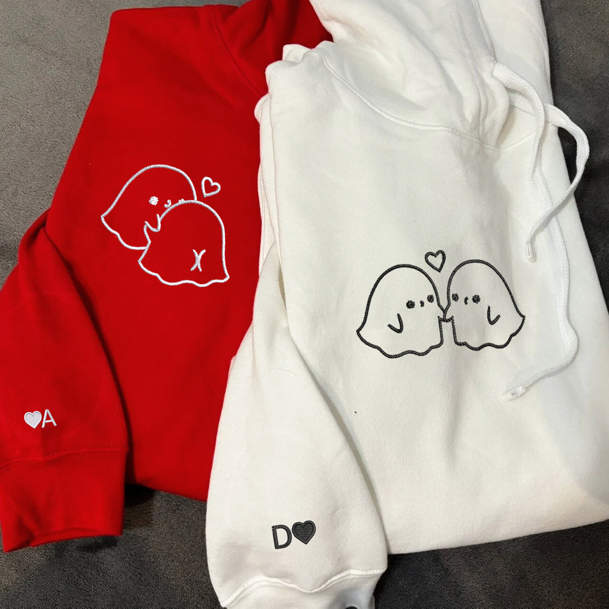 Custom Embroidered Ghost Love Matching Hoodies for Couples