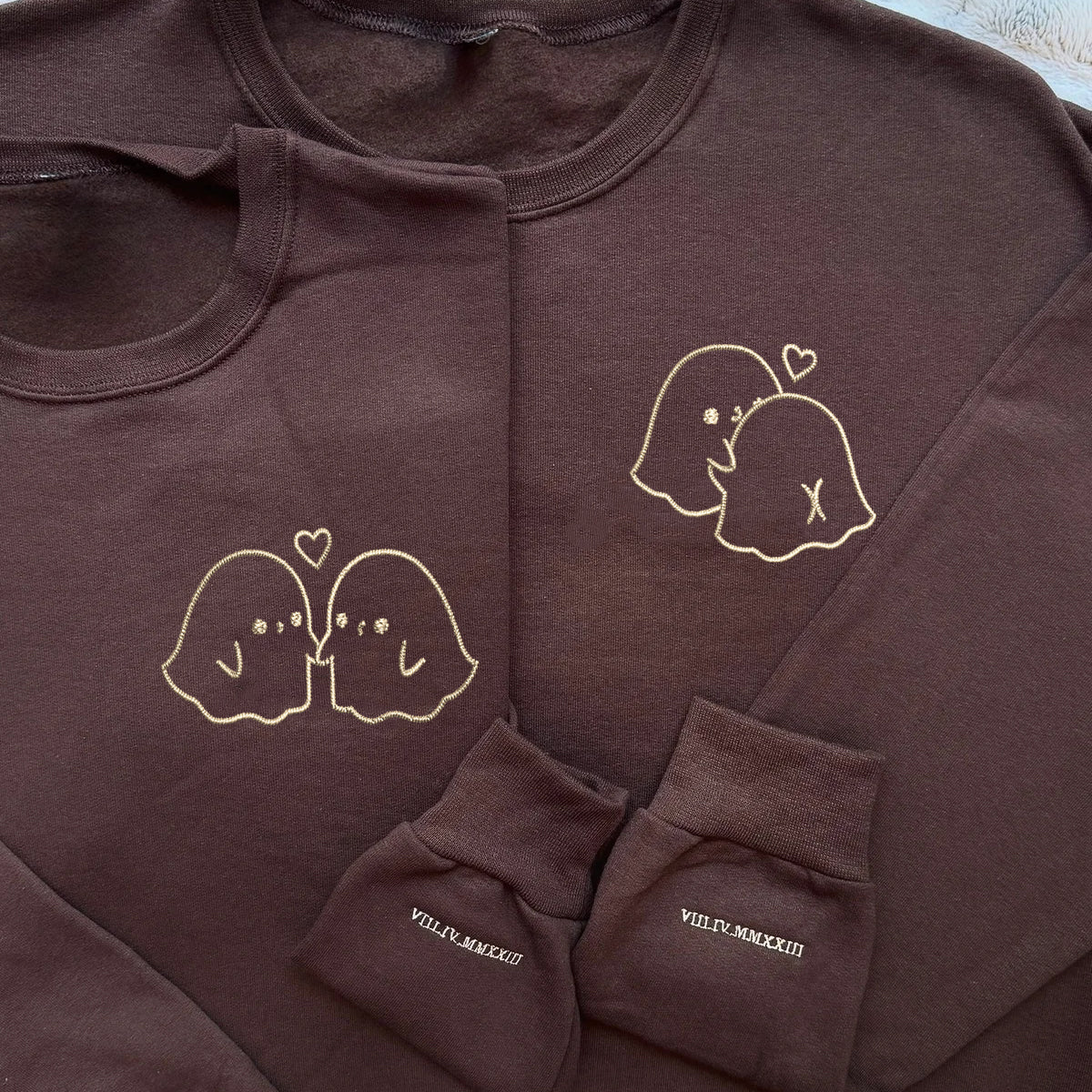 Custom Embroidered Ghost Love Matching Hoodies for Couples