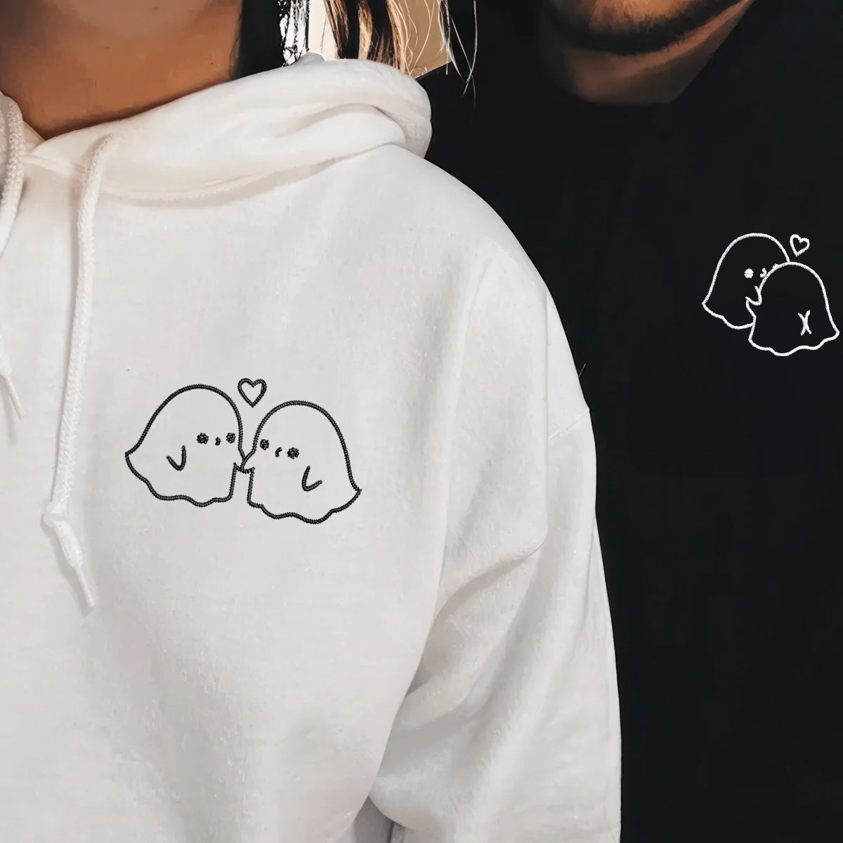 Custom Embroidered Ghost Love Matching Hoodies for Couples