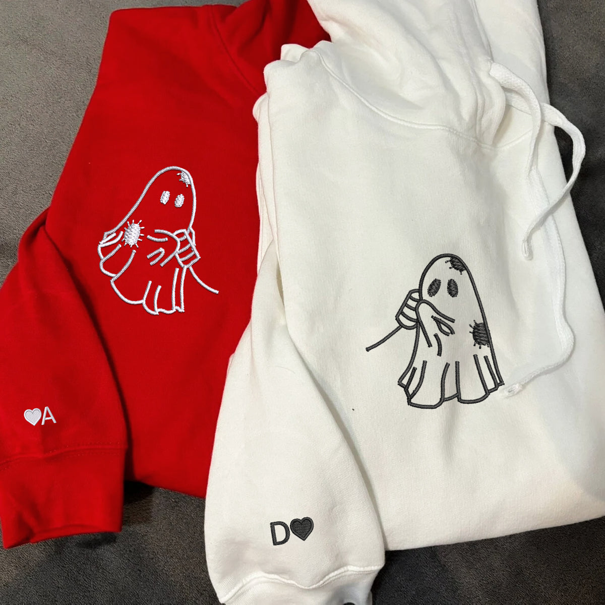 Custom Embroidered Cute Ghost Love Matching Hoodies for Couples