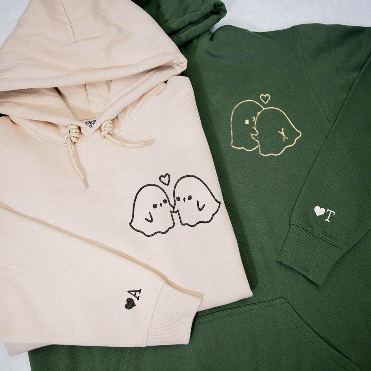 Custom Embroidered Ghost Love Matching Hoodies for Couples