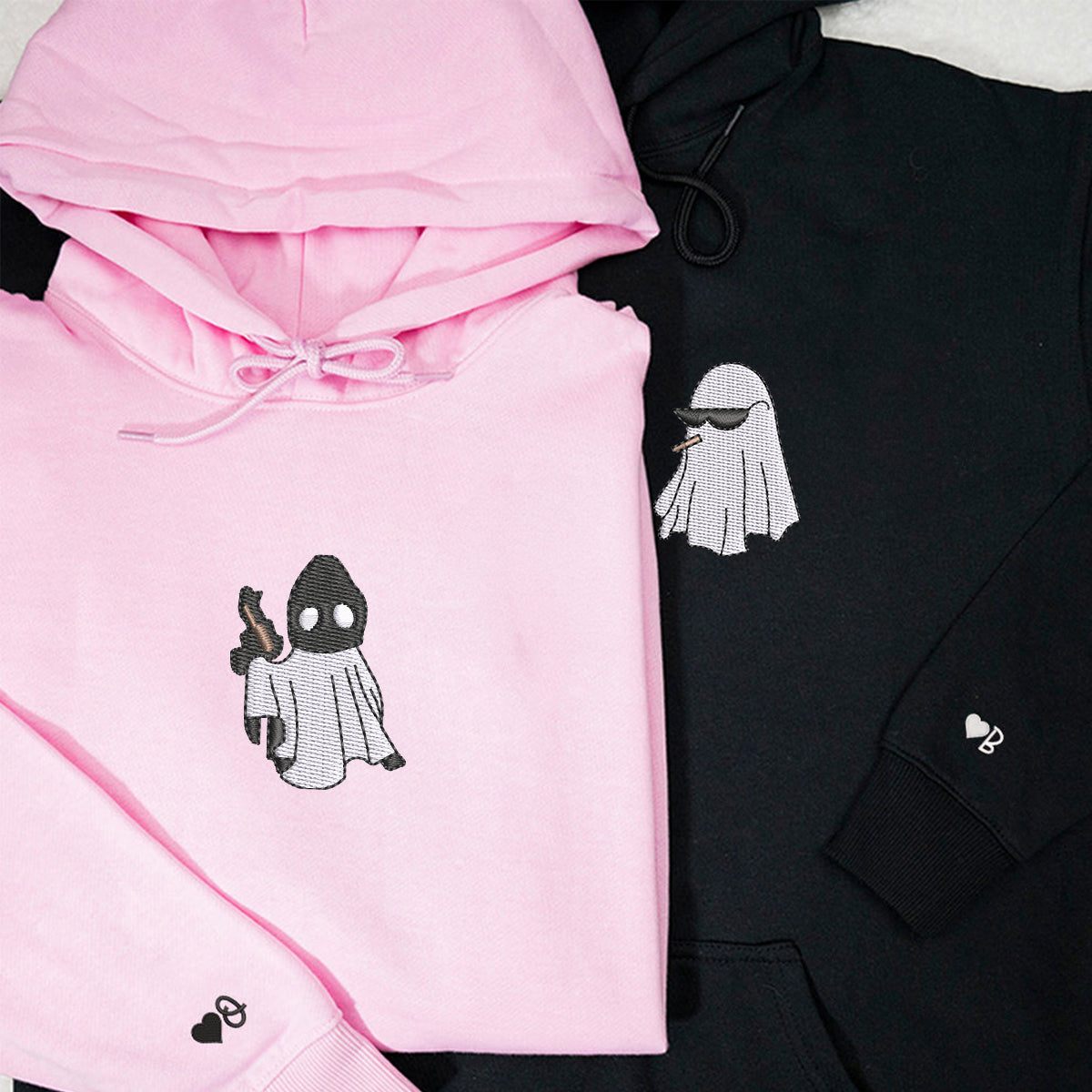 Custom Embroidered Ghost Partners In Crime Matching Hoodies for Couples