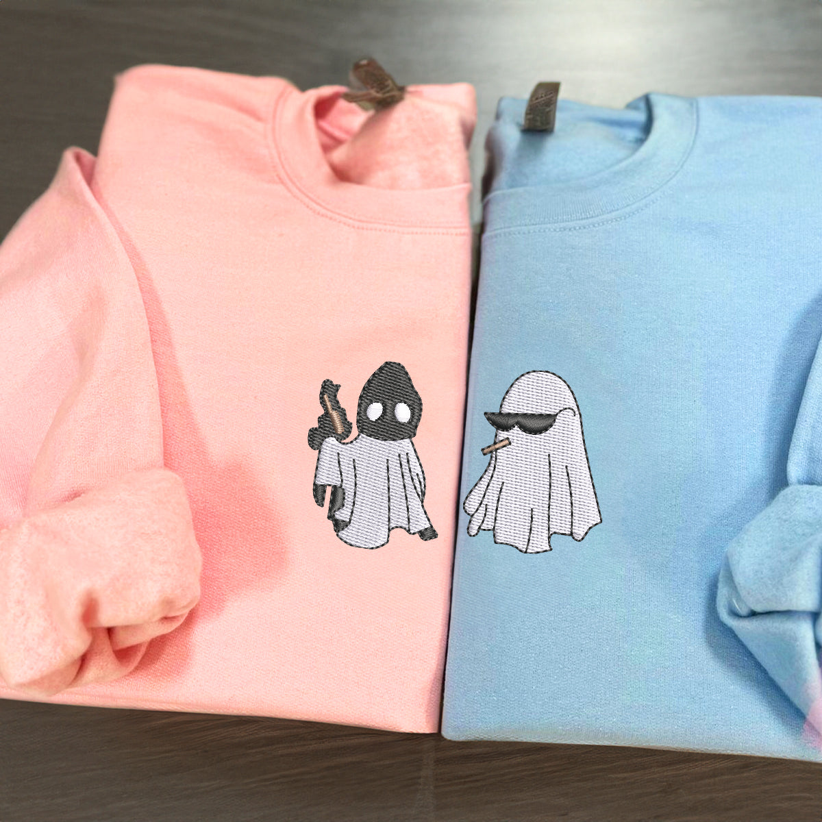 Custom Embroidered Ghost Partners In Crime Matching Hoodies for Couples