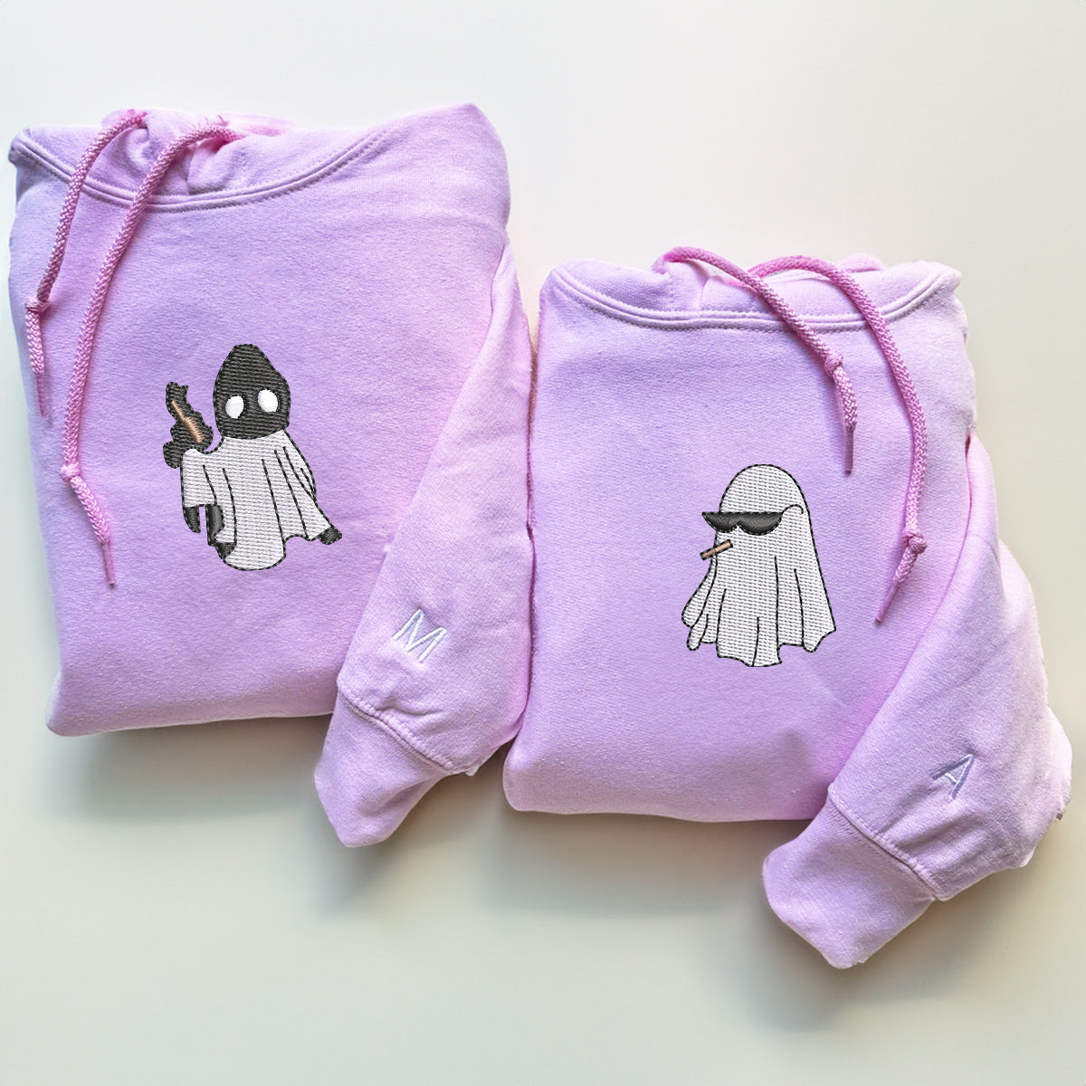 Custom Embroidered Ghost Partners In Crime Matching Hoodies for Couples