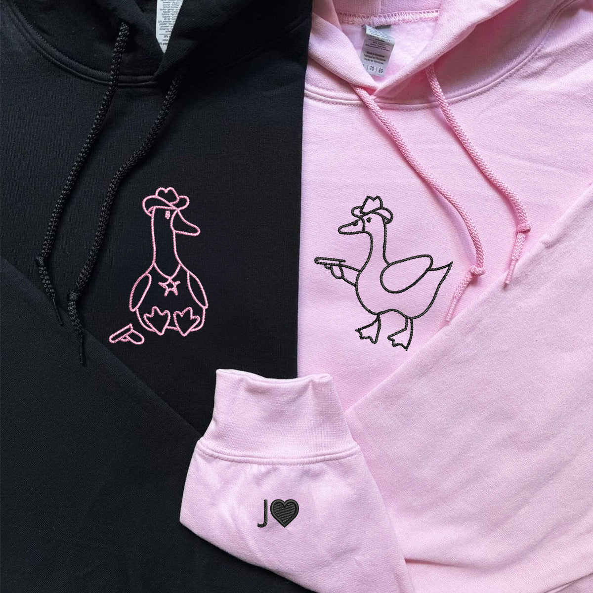 Custom Embroidered Goose Sherrifs Matching Hoodies for Couples