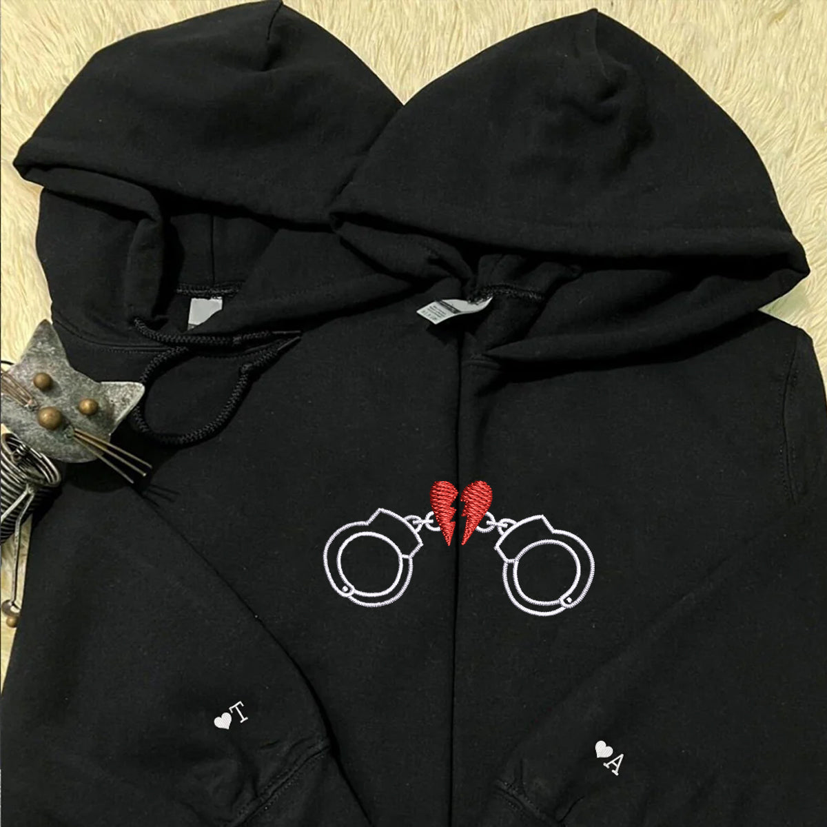 Custom Embroidered Handcuff Love Matching Hoodies for Couples