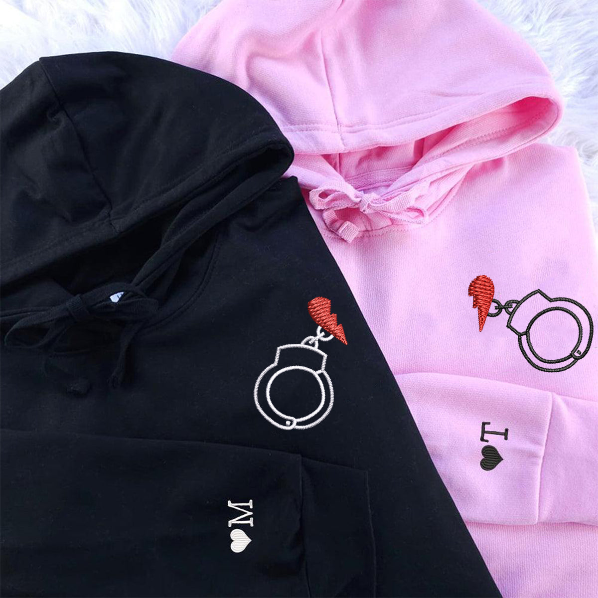 Custom Embroidered Handcuff Love Matching Hoodies for Couples