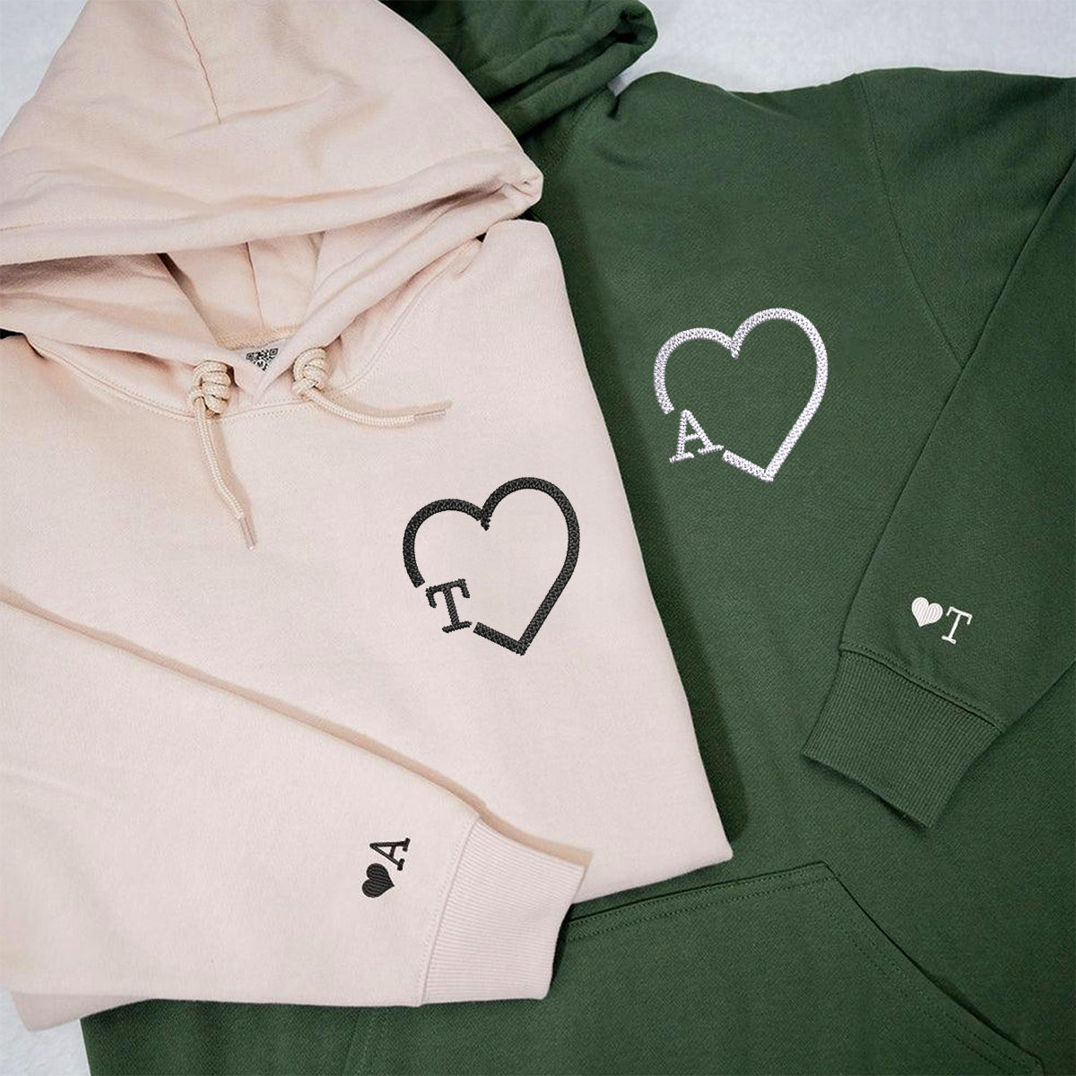 Custom Embroidered Heart Initials Matching Hoodies for Couples