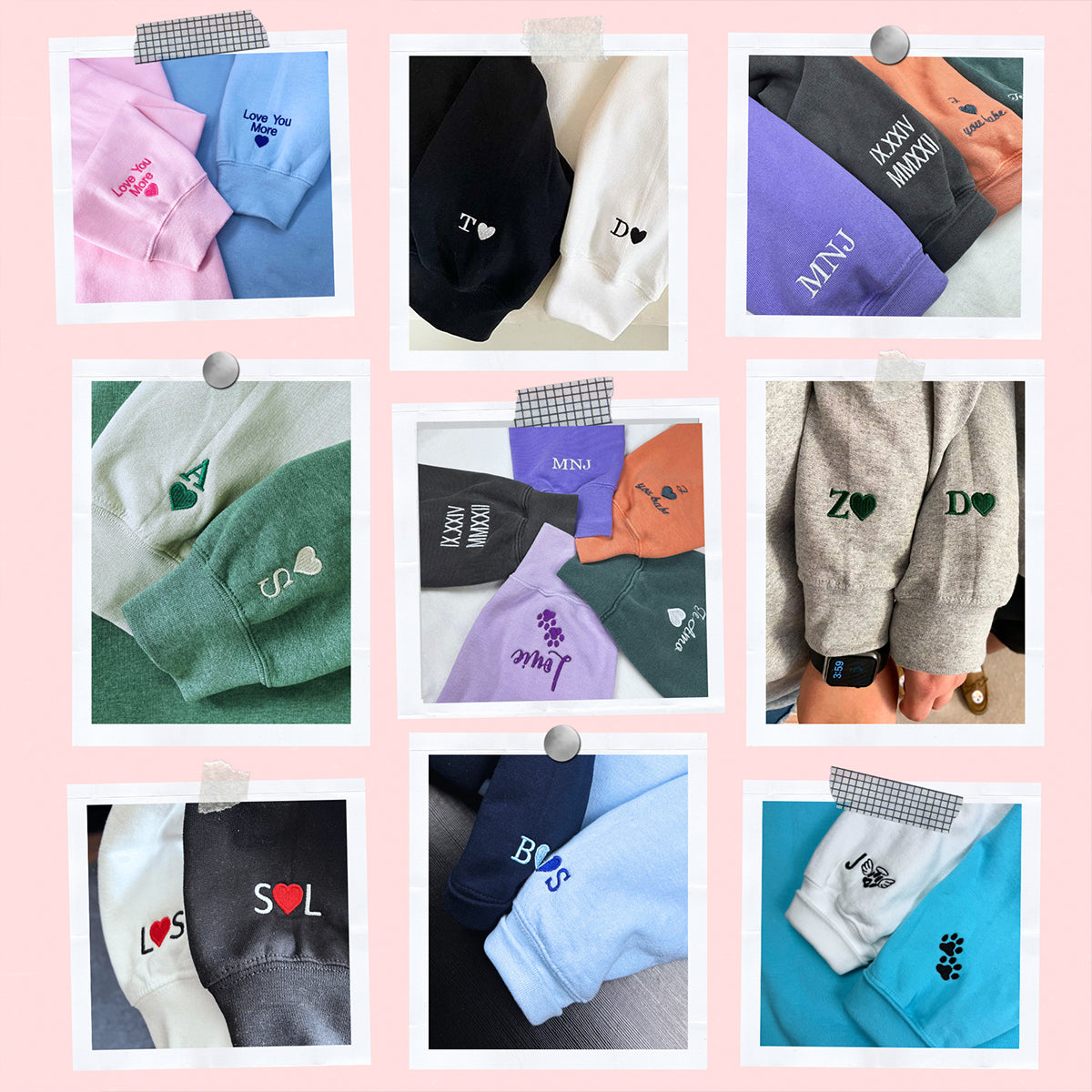 Custom Embroidered Heart Initials Matching Hoodies for Couples