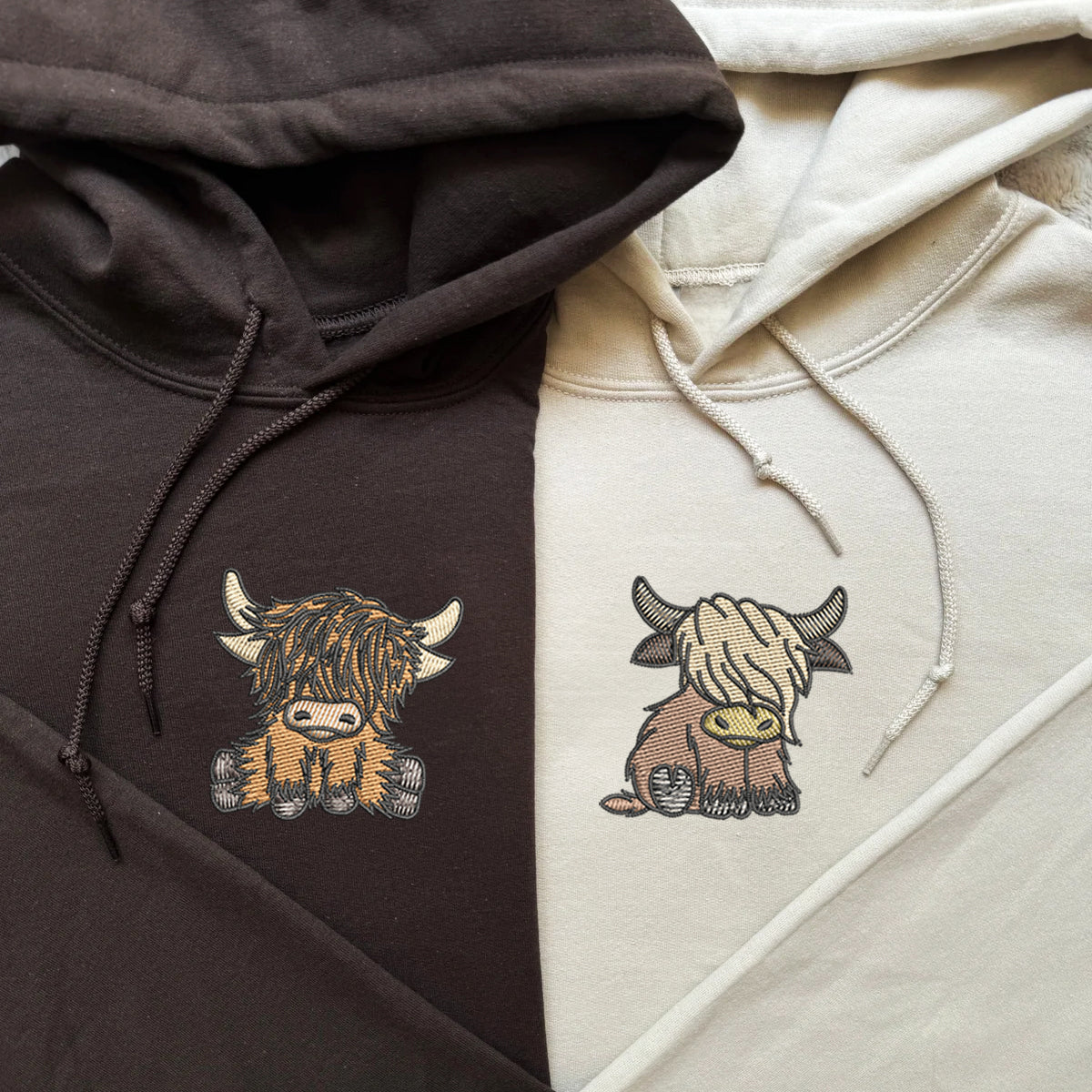 Custom Embroidered Highland Cow Matching Hoodies for Couples