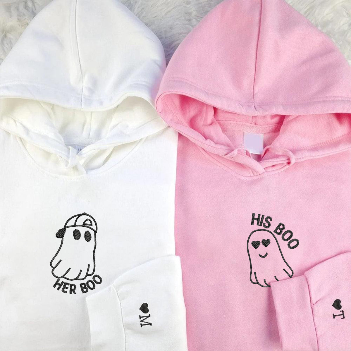 Individuell bestickte His Boo Her Boo Passende Hoodies für Paare
