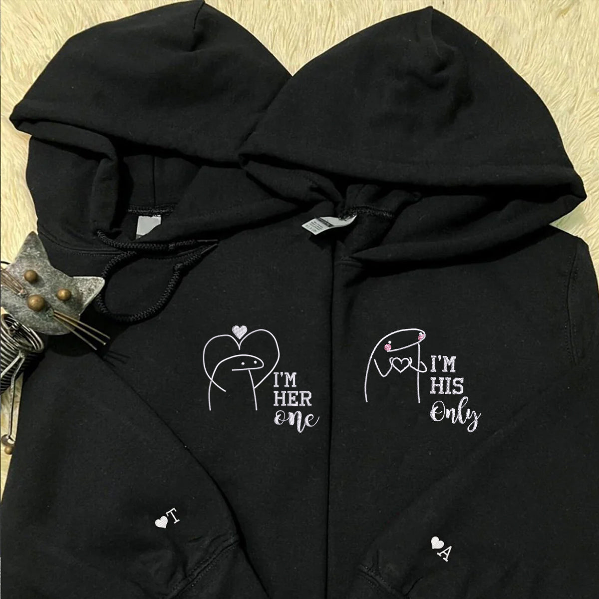 Custom Embroidered I'm Her One I'm His Only Matching Hoodies for Couples