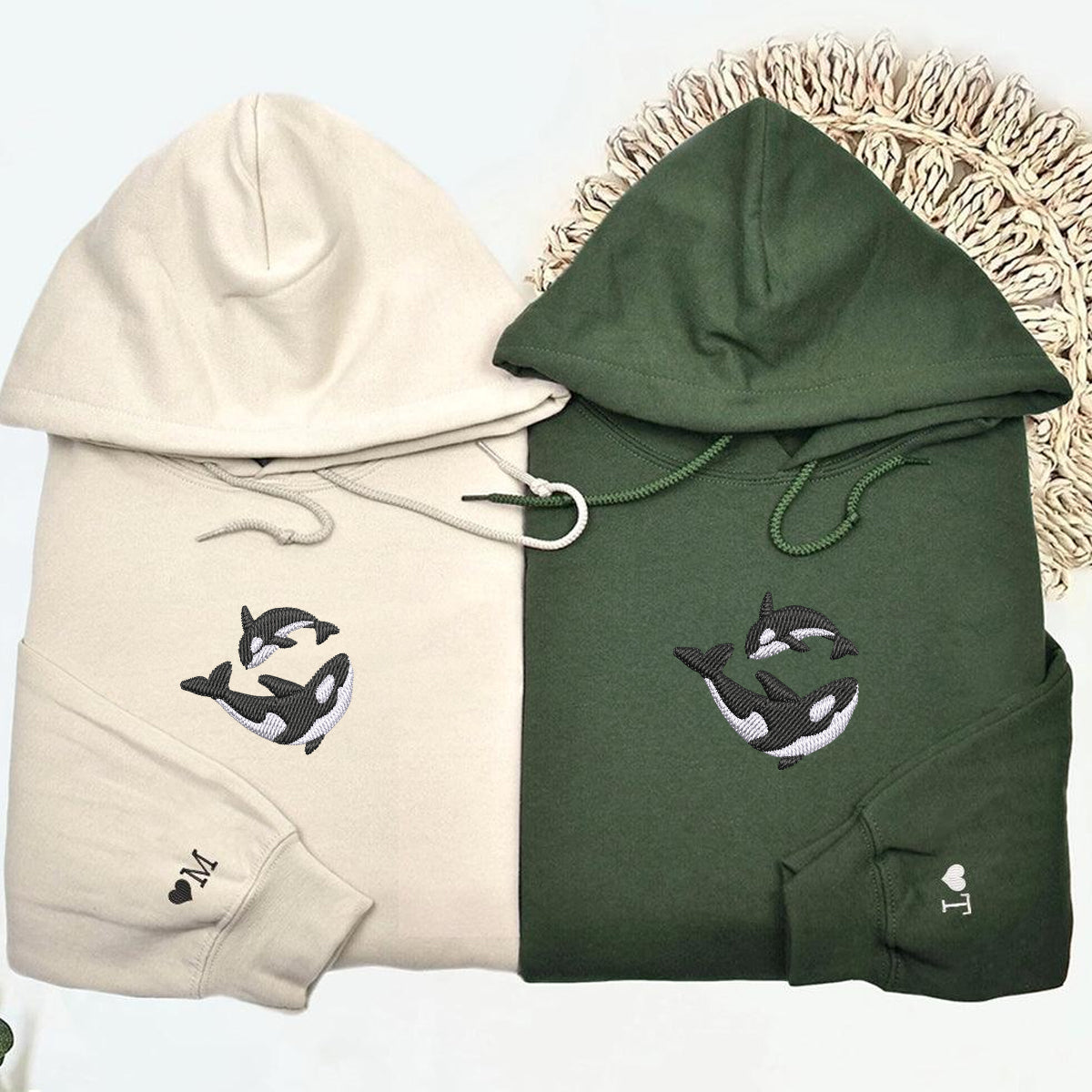 Sweats à capuche assortis brodés personnalisés pour couples, motif épaulard