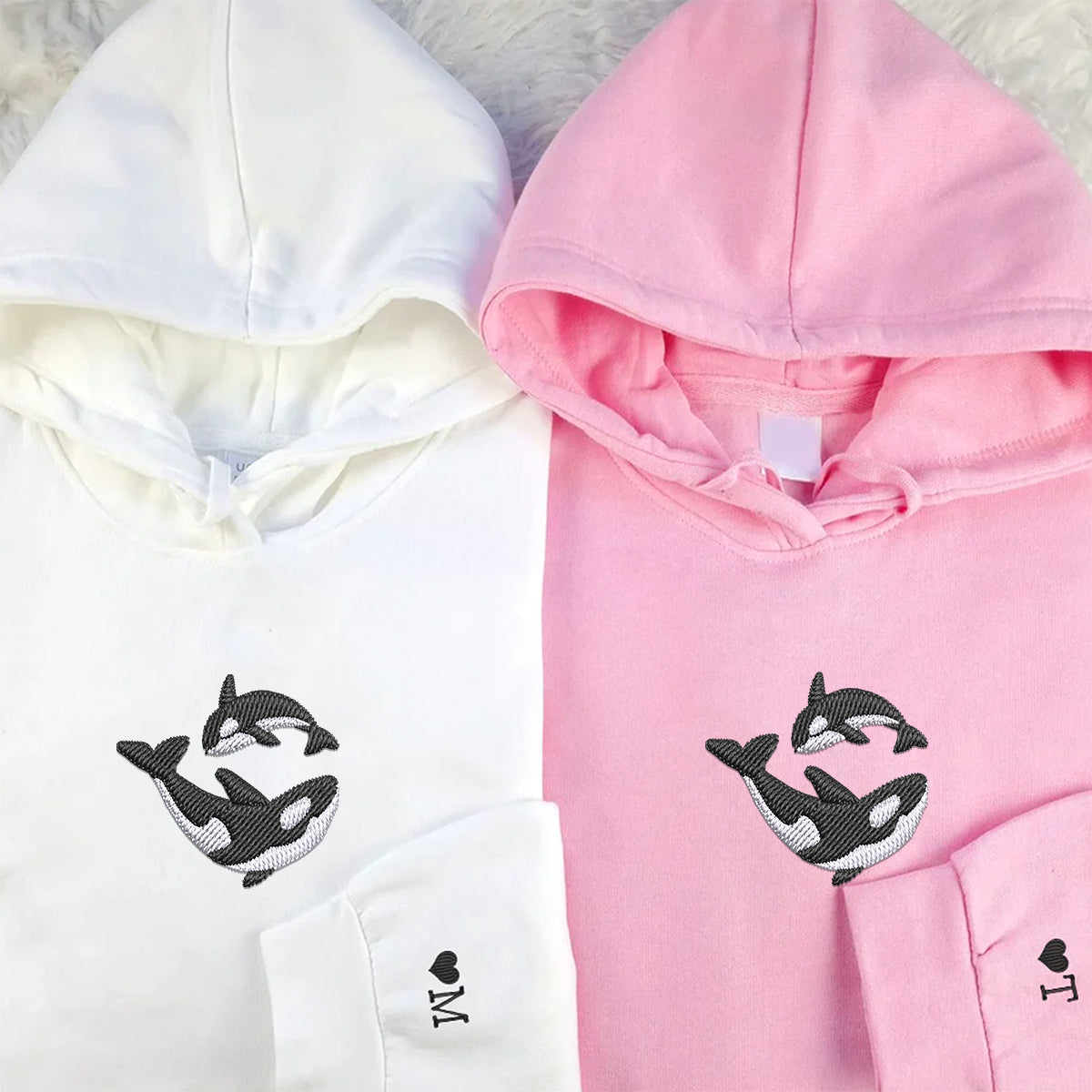 Sweats à capuche assortis brodés personnalisés pour couples, motif épaulard