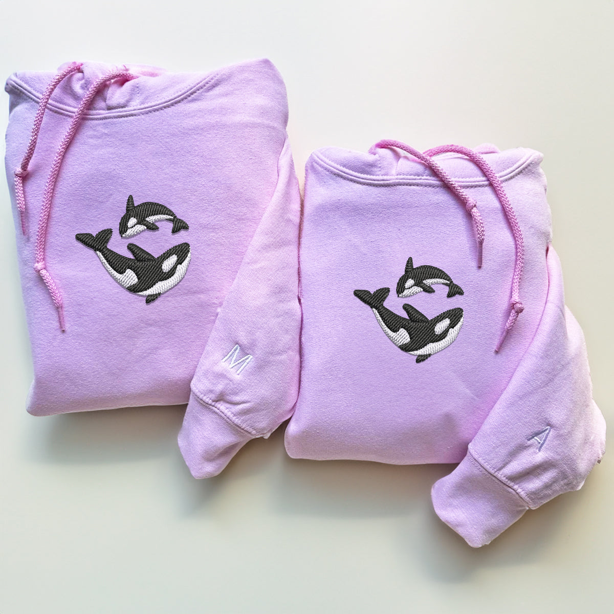 Sweats à capuche assortis brodés personnalisés pour couples, motif épaulard