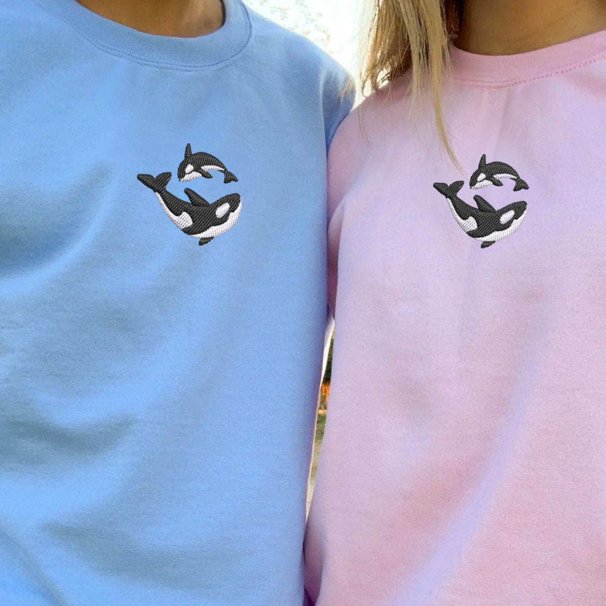 Custom Embroidered Killer Whale Matching Hoodies for Couples