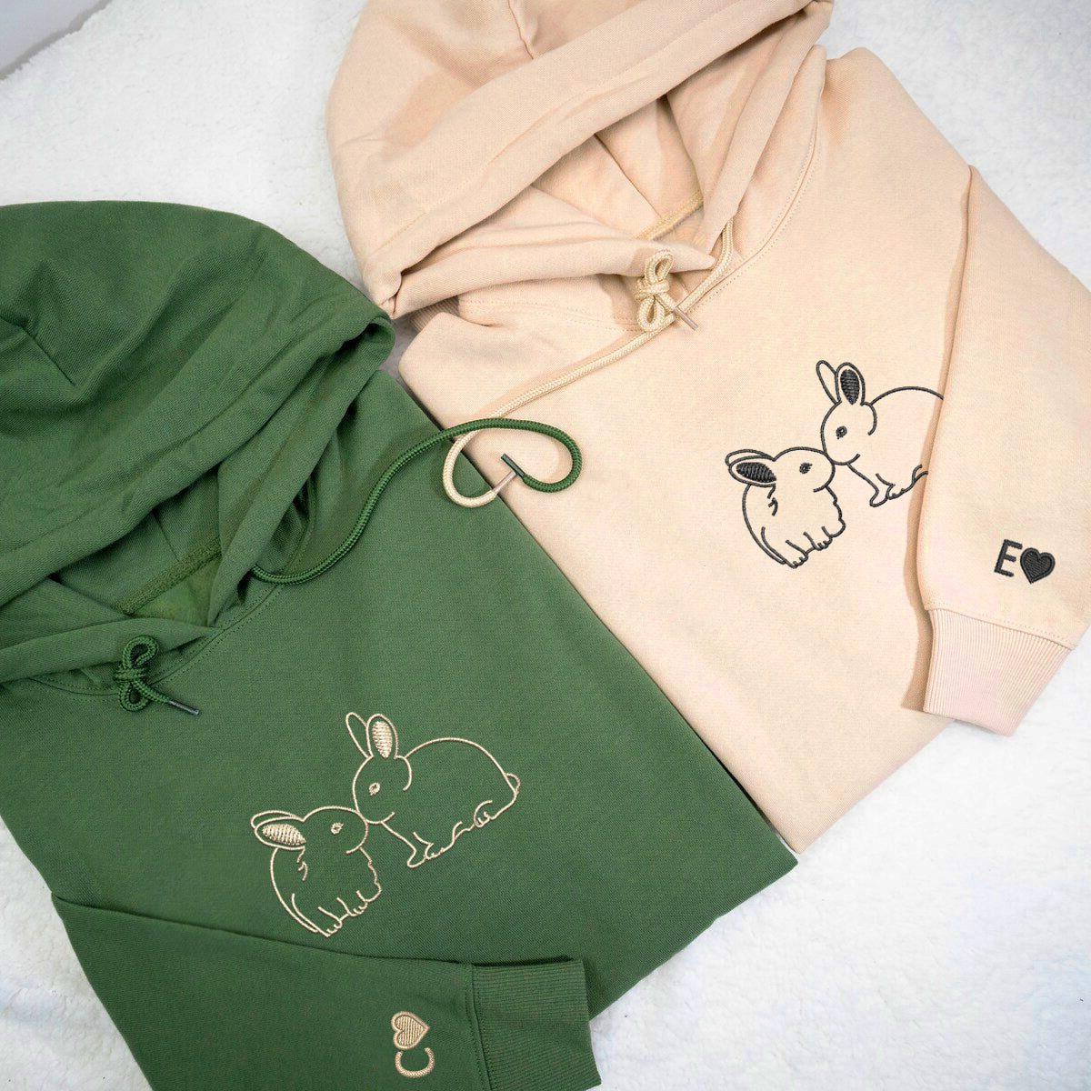 Custom Embroidered Kissing Bunnies Matching Hoodies for Couples