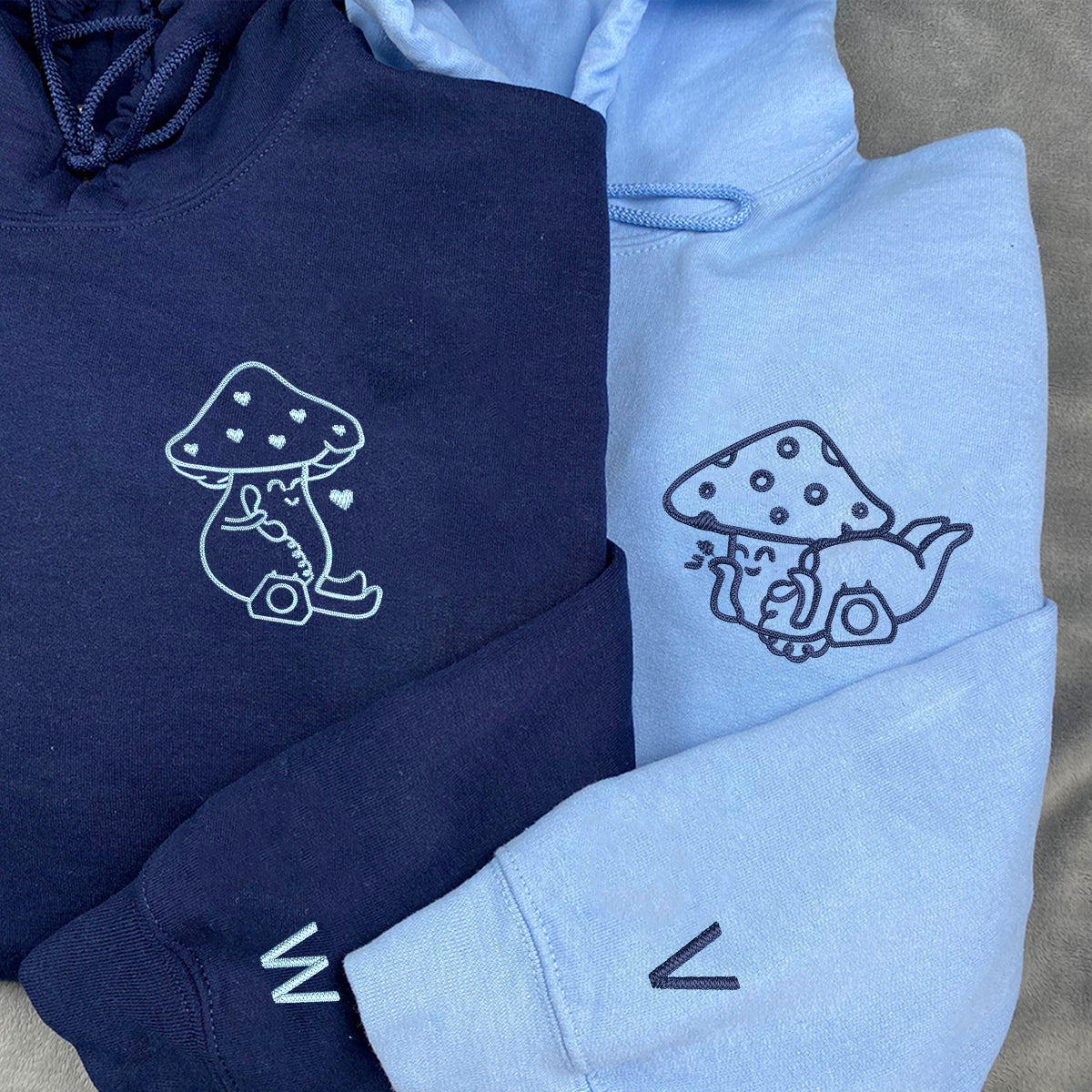 Custom Embroidered Late Night Mushroom Calls Matching Hoodies for Couples