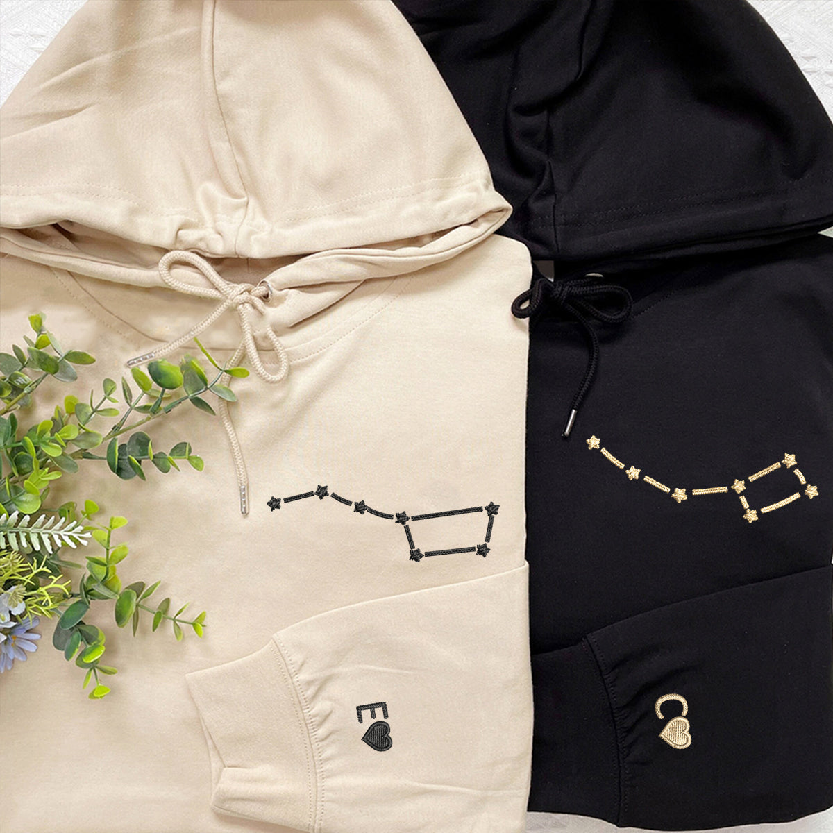 Custom Embroidered Little & Big Dipper Matching Hoodies for Couples